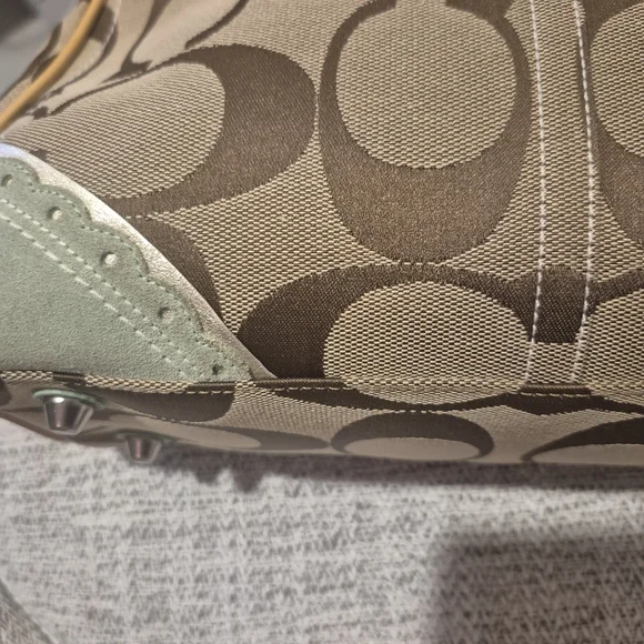 Coach Signature Canvas Coral Reef Appliqué Satchel - Tan & Mint - Picture 10 of 13